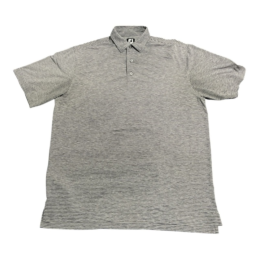 FootJoy Polo Shirt Mens L Grey Striped Golf Performance Short‎ Sleeve Crest Logo